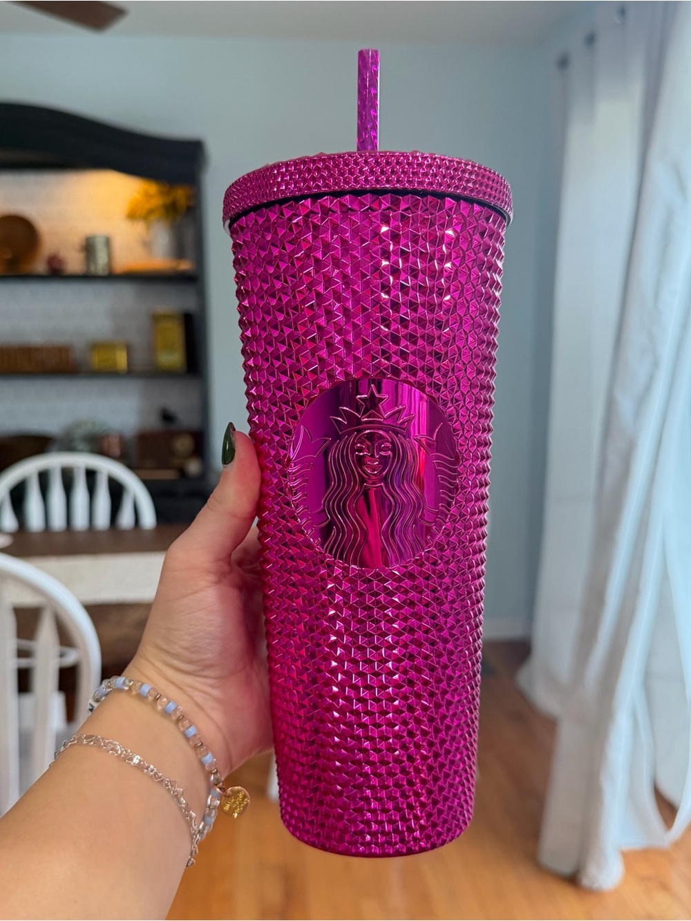 Starbucks Metallic Hot Pink Studded Tumbler with Straw